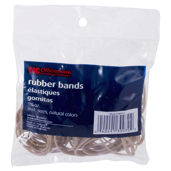 slide 1 of 1, OfficeMate Rubber Bands Assorted Sizes, 1 3/8 oz bag