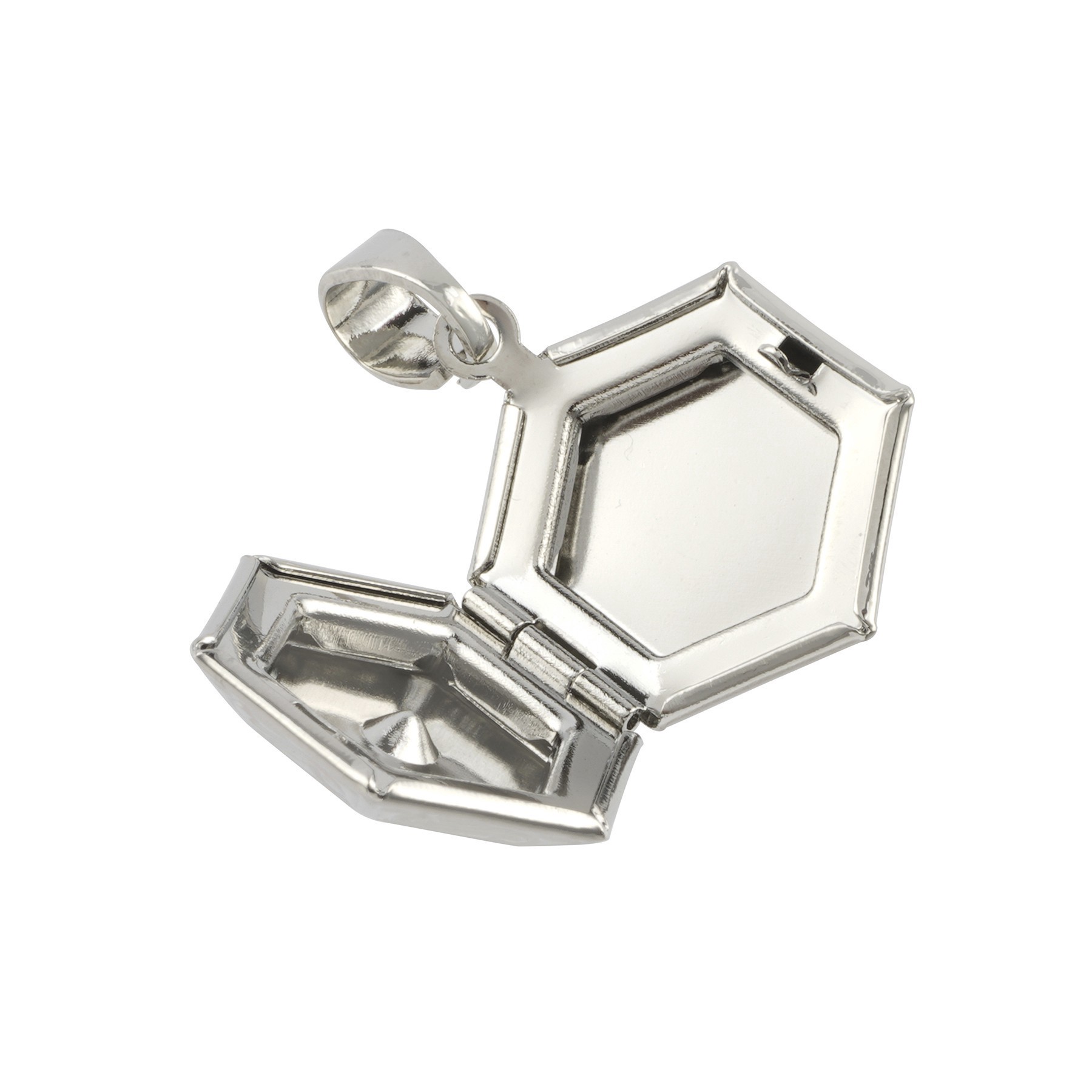 slide 2 of 3, Rhodium Etched Hexagon Locket By Bead Landing, 19mm x 18mm