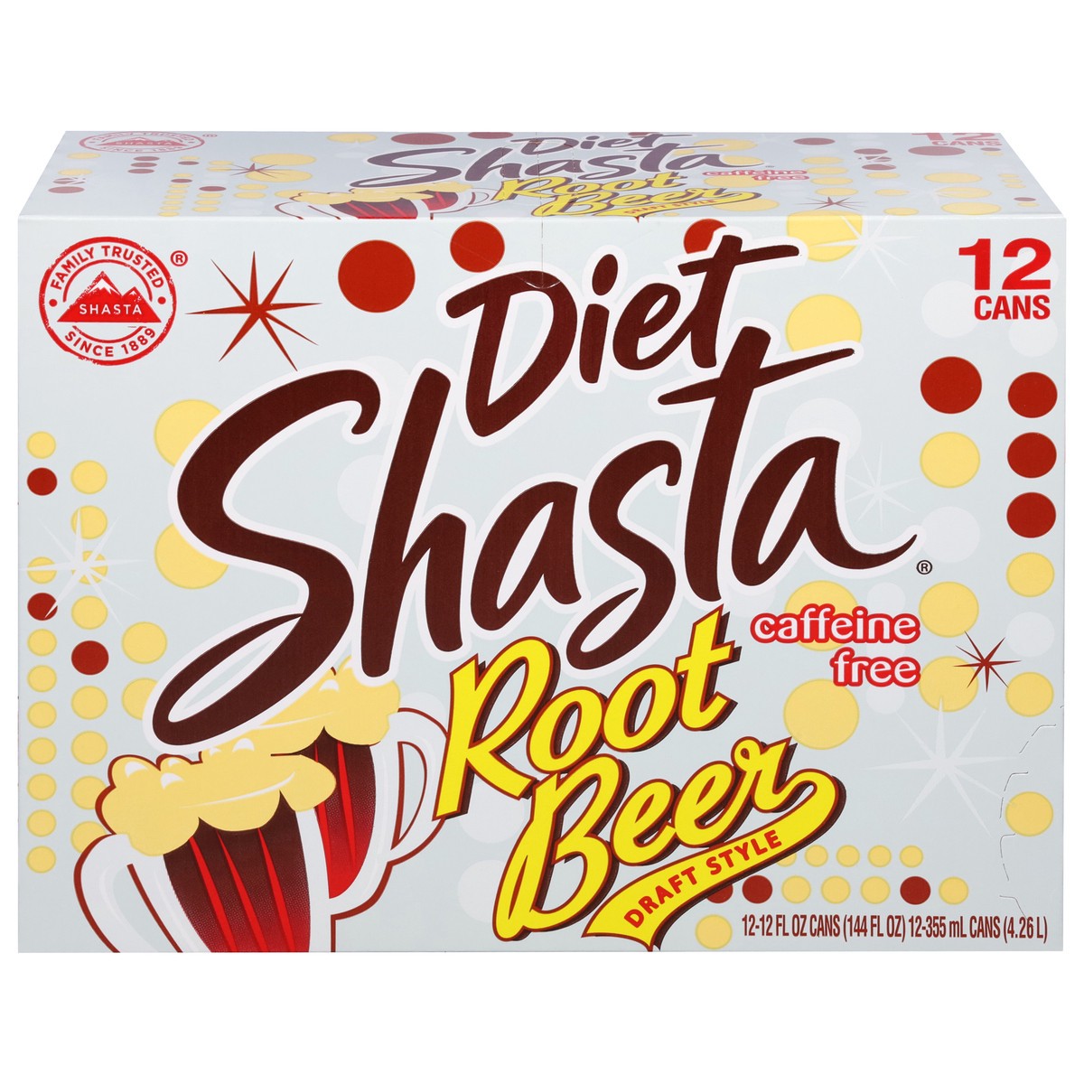 slide 1 of 9, Shasta Caffeine Free Diet Draft Style Root Beer 12 - 12 fl oz Cans, 12 ct