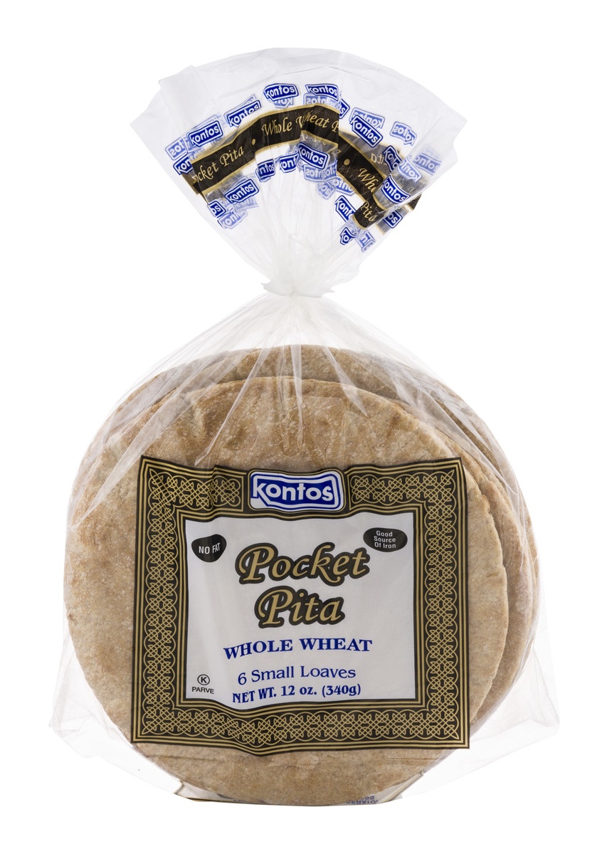 slide 1 of 1, Kontos Whole Wheat Pocket Pita Loaves, 6 ct