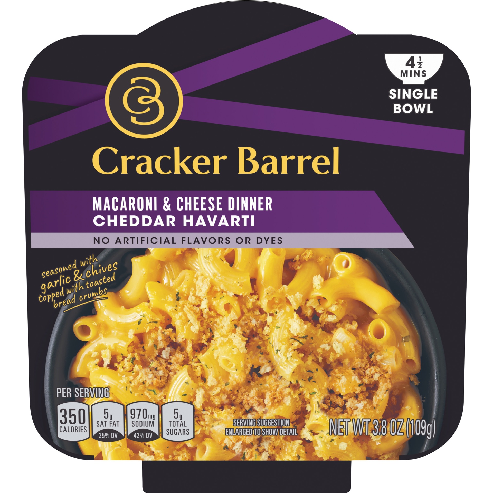 slide 1 of 1, Cracker Barrel Cheddar Havarti Macaroni & Cheese Dinner Bowl, 3.8 oz