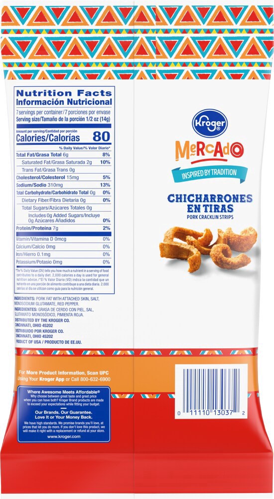 slide 5 of 6, Kroger Mercado Chicharrones En Tiras Red Pepper Pork Cracklin Strips, 3.5 oz