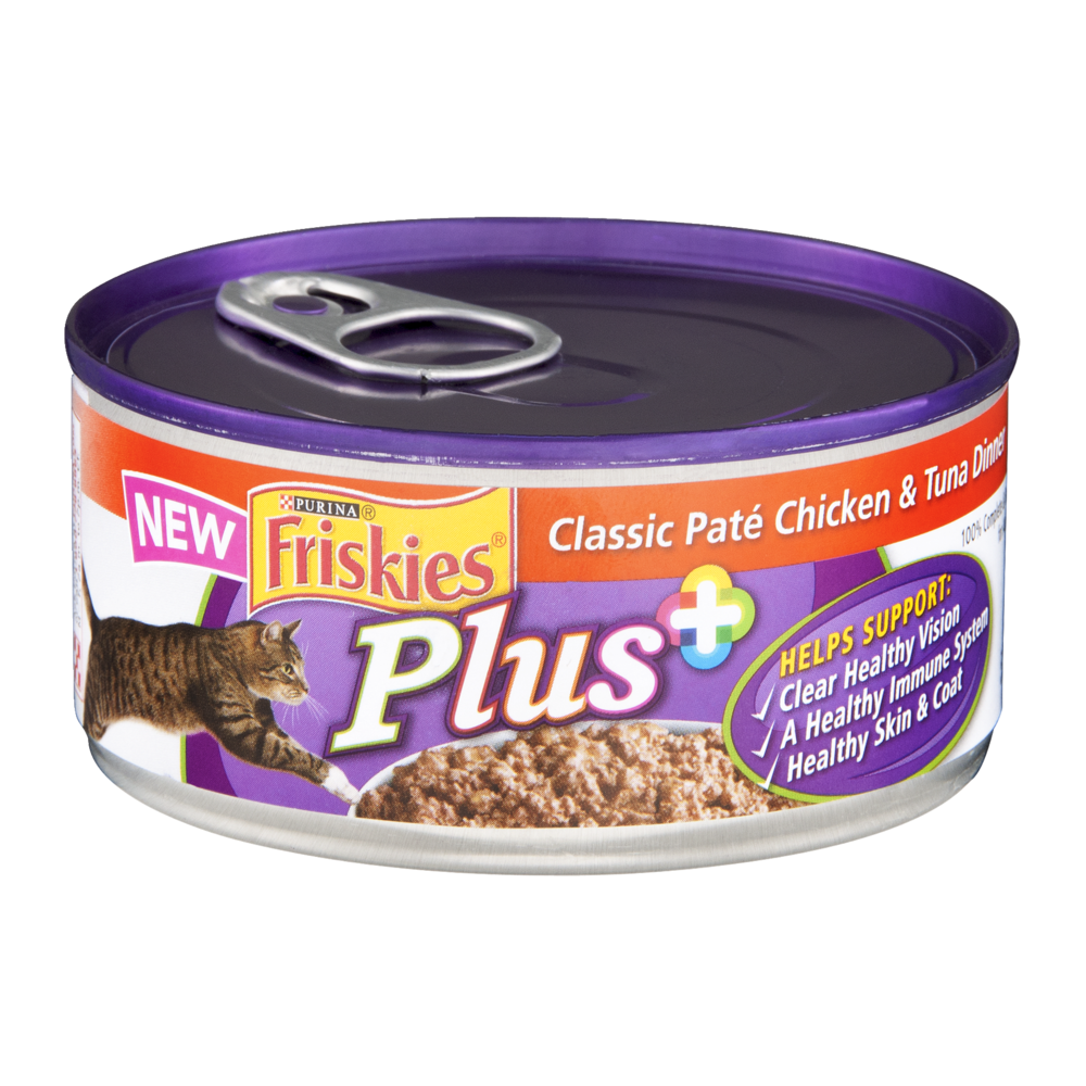 slide 1 of 1, Purina Friskies Plus Classic Pate Chicken & Tuna Dinner Cat Food, 5.5 oz