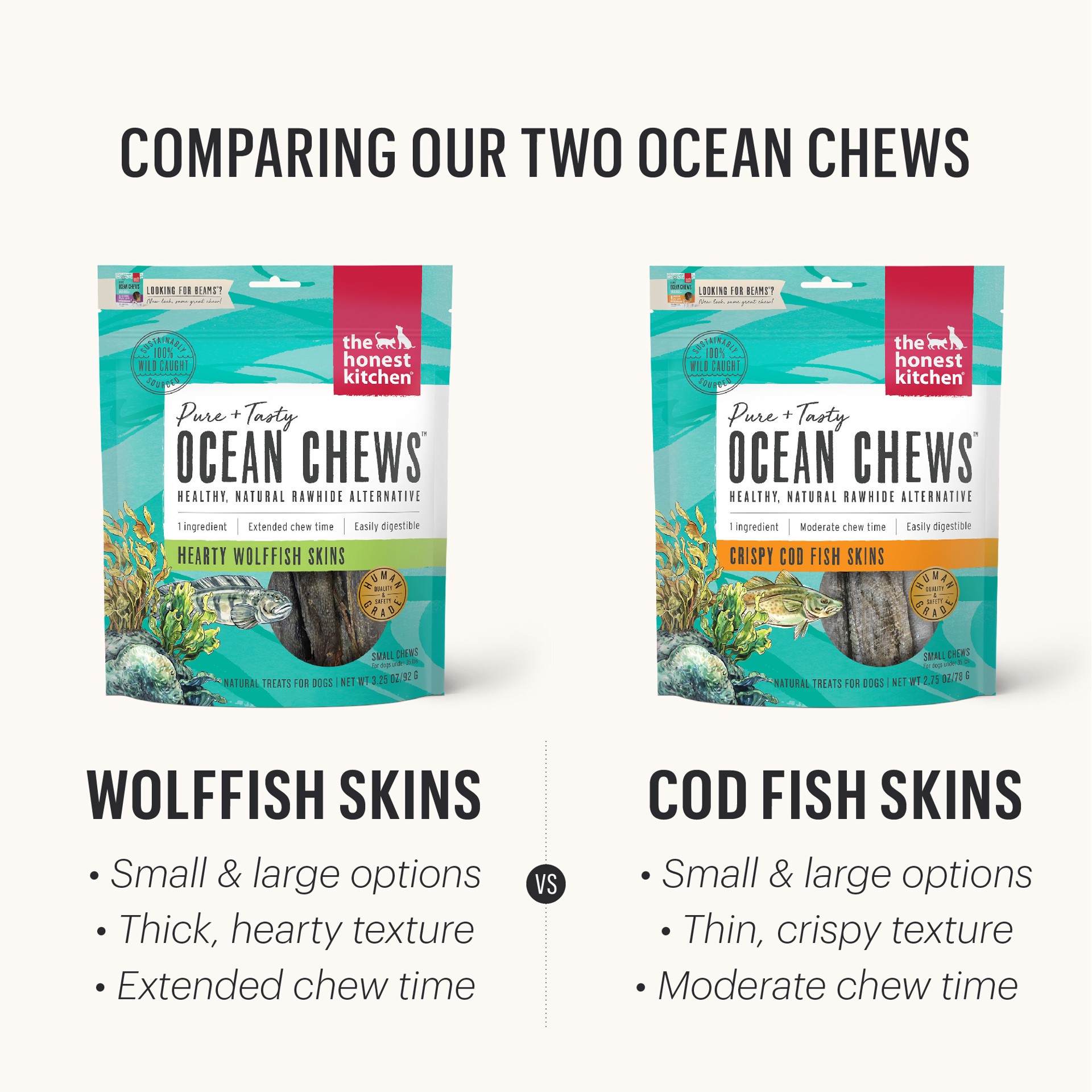 slide 4 of 6, The Honest Kitchen Ocean Chews™ Crispy Cod Fish Skins Dog Treats, 2.75 oz (Beams™), 2.75 oz