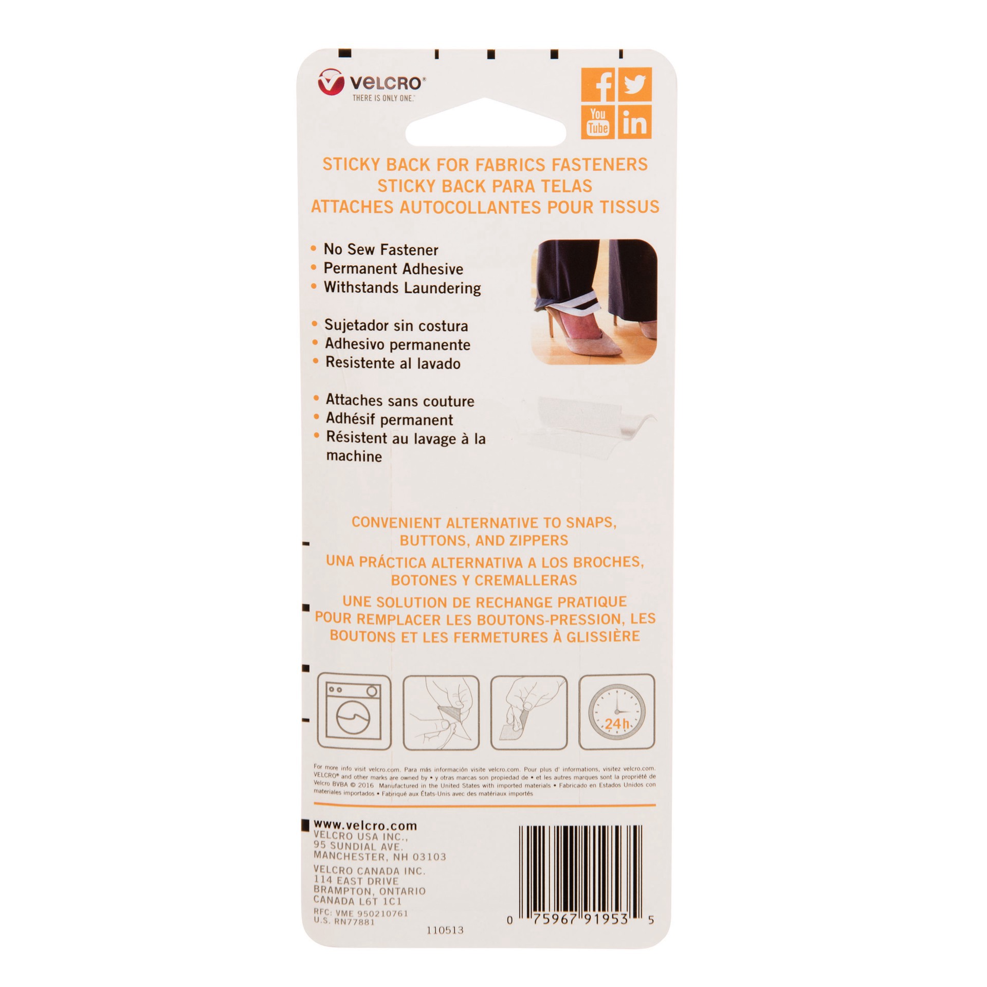 slide 2 of 7, Velcro Brand Sticky Back For Fabrics White Rectangle Fastener, 6 in x 4 in