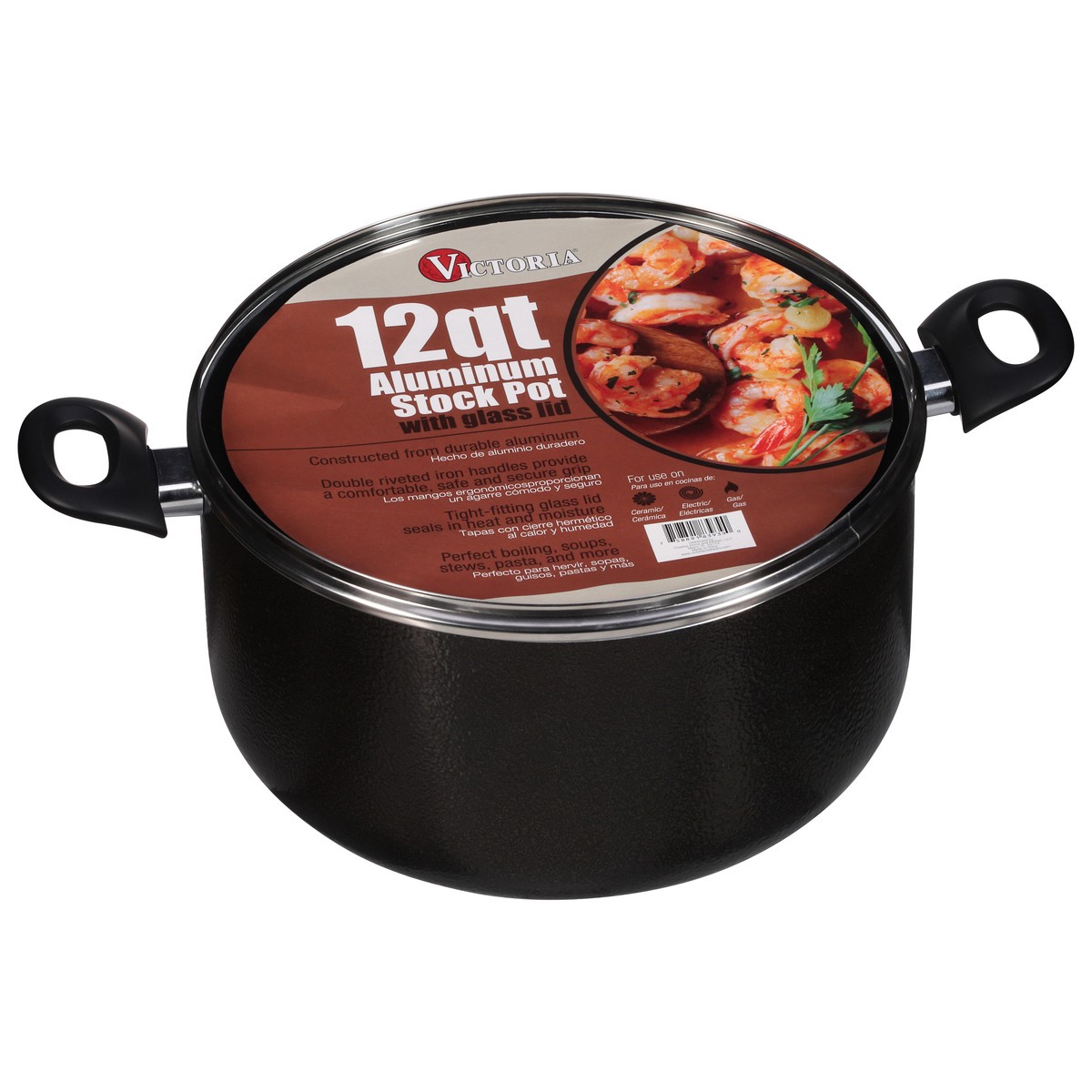 slide 3 of 11, Victoria 12 Quart Aluminum Stock Pot with Glass Lid 1 ea, 1 ct