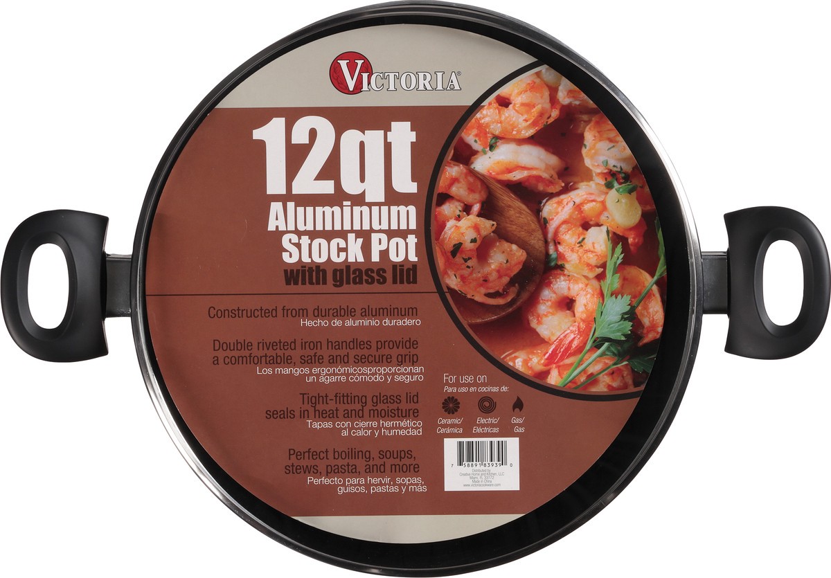slide 2 of 11, Victoria 12 Quart Aluminum Stock Pot with Glass Lid 1 ea, 1 ct