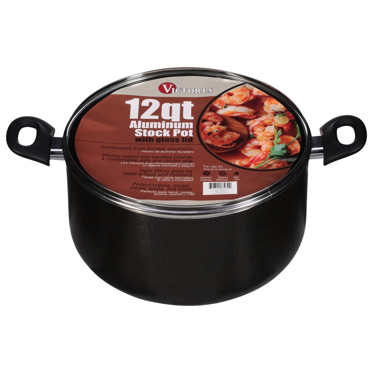 slide 9 of 11, Victoria 12 Quart Aluminum Stock Pot with Glass Lid 1 ea, 1 ct