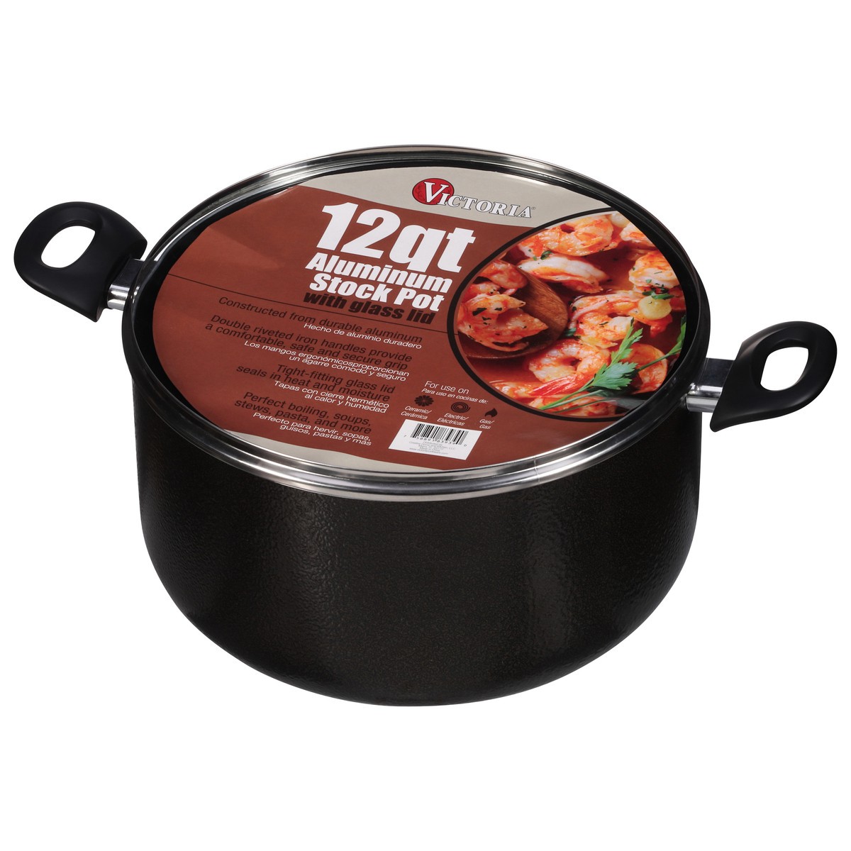 slide 6 of 11, Victoria 12 Quart Aluminum Stock Pot with Glass Lid 1 ea, 1 ct