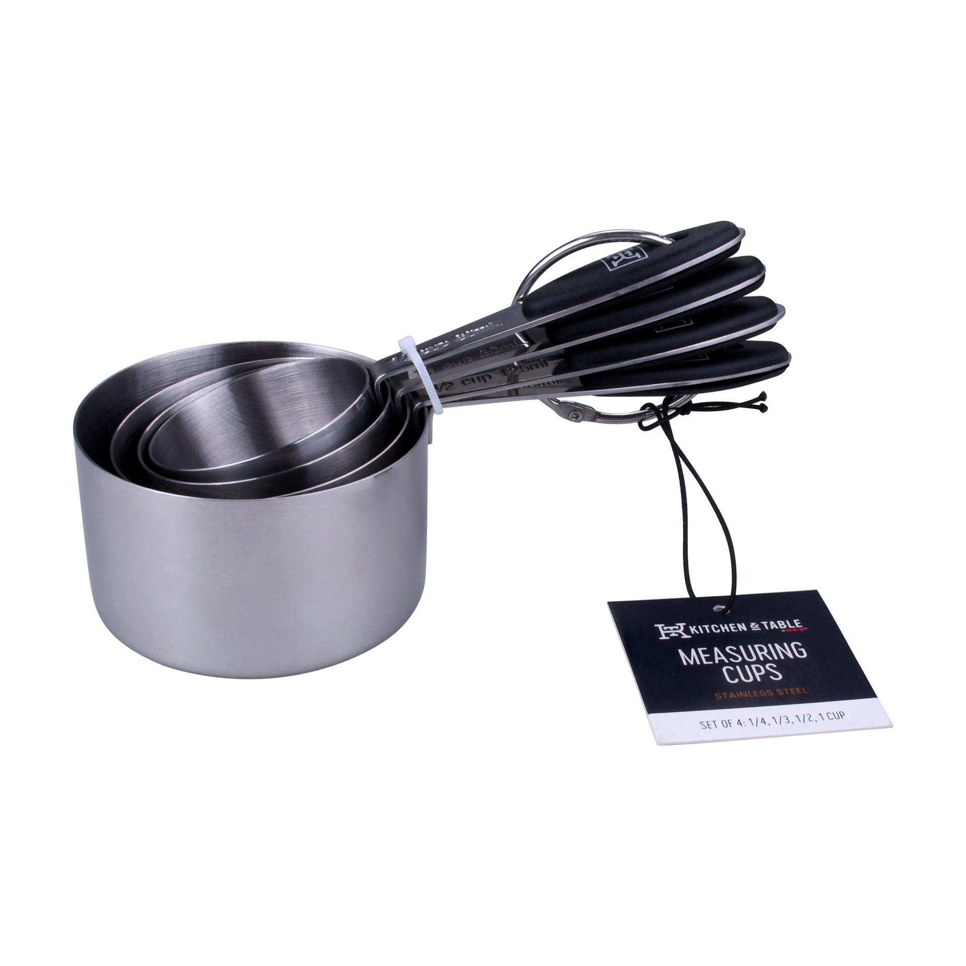 slide 1 of 1, Kitchen & Table by H-E-B Stainless Steel Measuring Cups, 4 ct