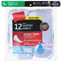 Hanes Men's Cushion Ankle Socks Value Pack 12 ea