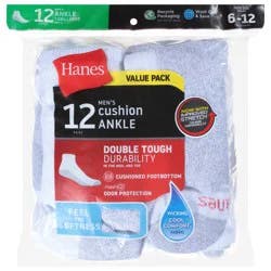 Hanes Men's Cushion Ankle Socks Value Pack 12 ea