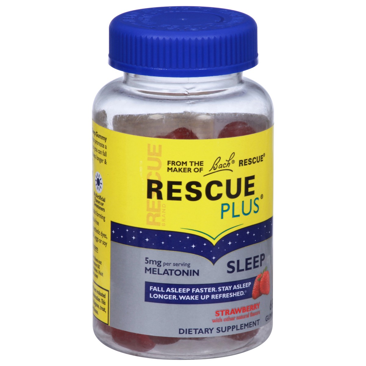 slide 2 of 9, Rescue Plus 5 mg Sleep Strawberry Melatonin 60 Gummies, 60 ct