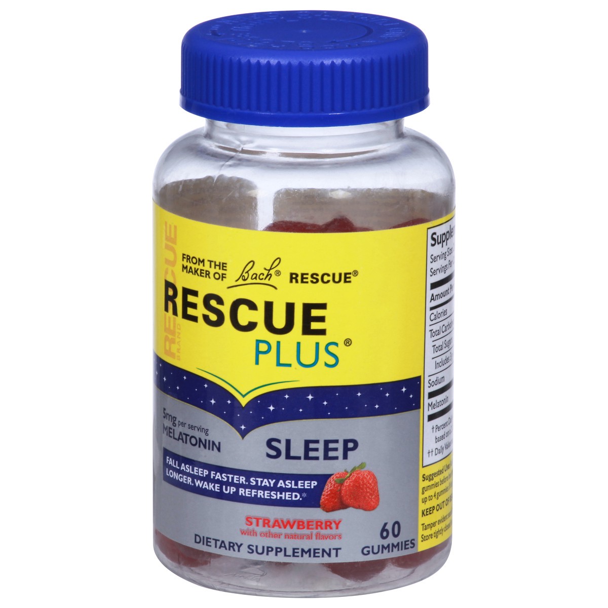 slide 6 of 9, Rescue Plus 5 mg Sleep Strawberry Melatonin 60 Gummies, 60 ct