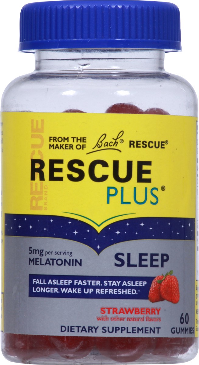 slide 8 of 9, Rescue Plus 5 mg Sleep Strawberry Melatonin 60 Gummies, 60 ct