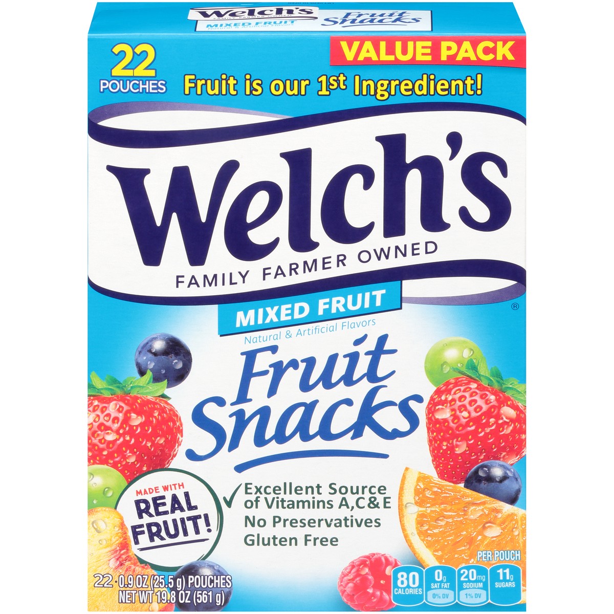 slide 1 of 9, Welch's Fruit Snacks, Mixed Fruit, 0.9 Ounces, 22 Pouches, 19.8 oz