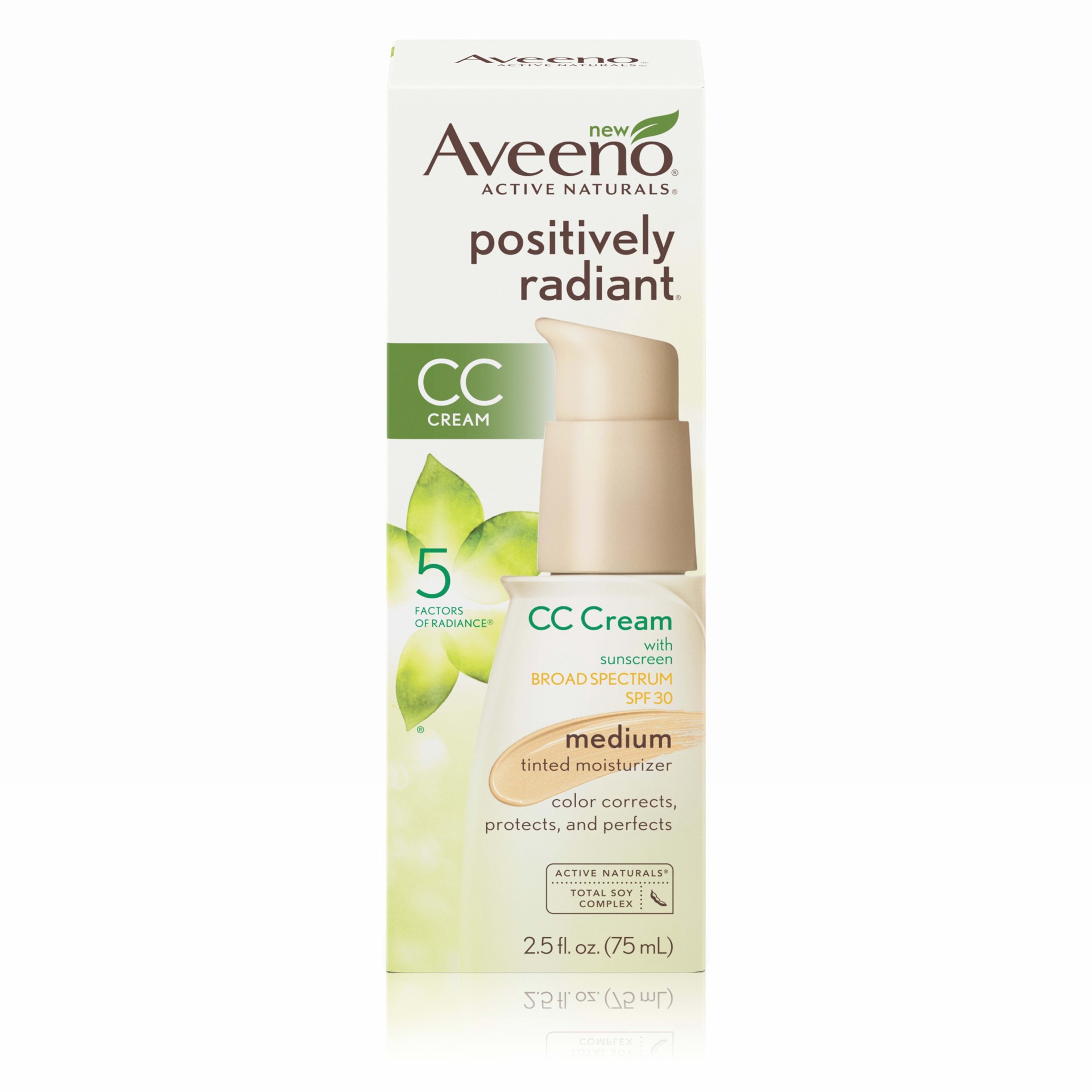 slide 2 of 7, Aveeno Positively Radiant CC Cream Broad Spectrum Spf 30 Medium, Skin Color Correction, 2.5 Oz, 2.50 fl oz