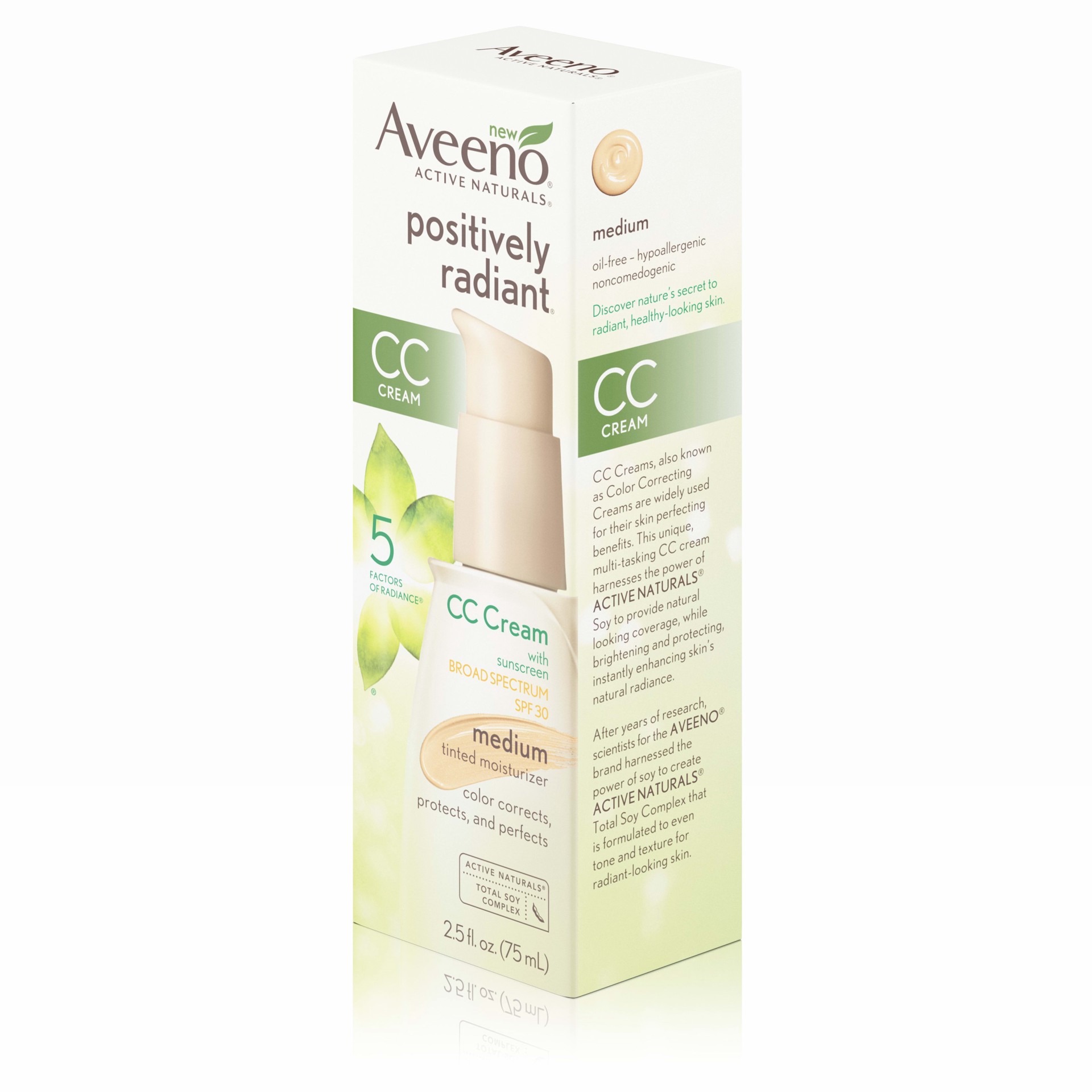 slide 4 of 7, Aveeno Positively Radiant CC Cream Broad Spectrum Spf 30 Medium, Skin Color Correction, 2.5 Oz, 2.50 fl oz