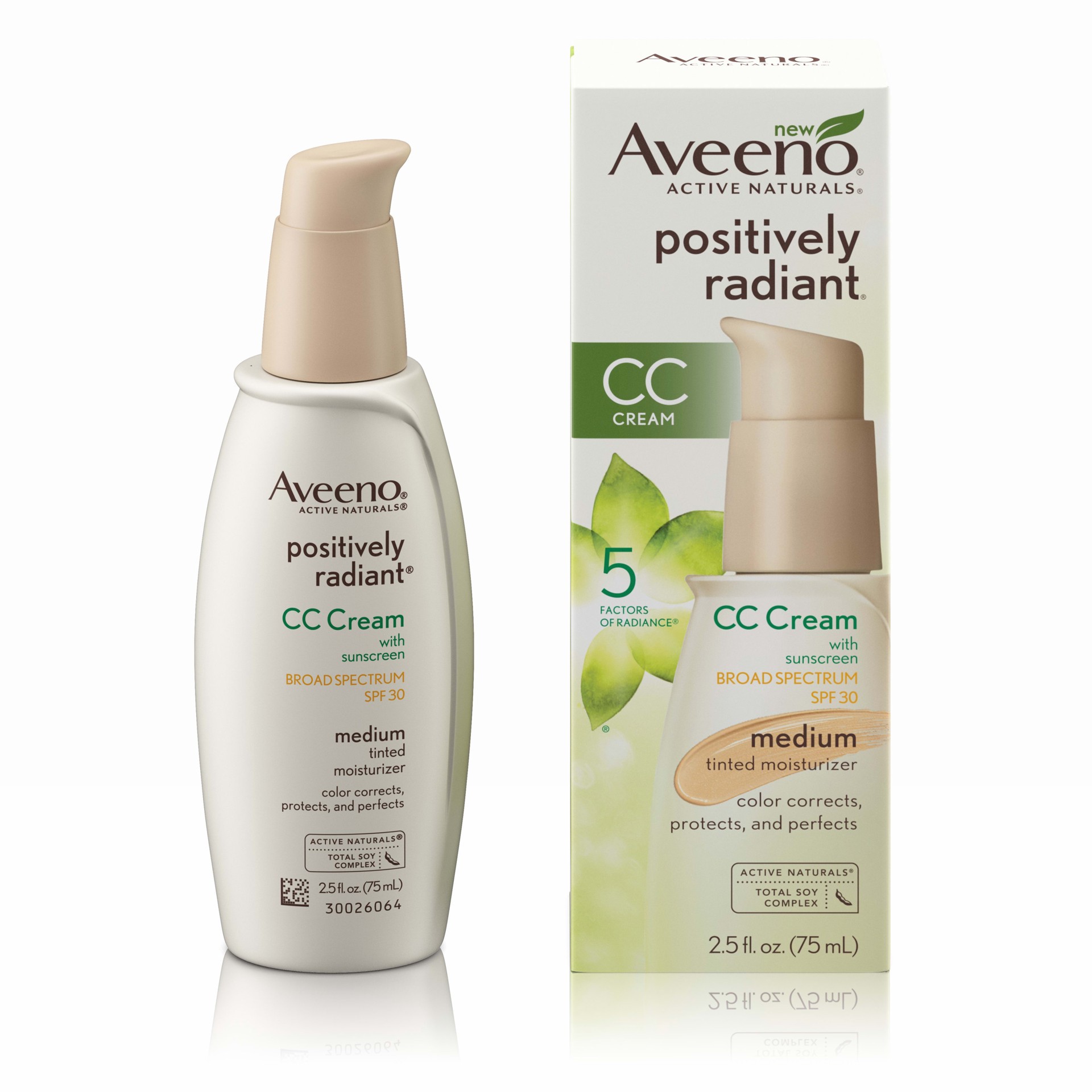 slide 5 of 7, Aveeno Positively Radiant CC Cream Broad Spectrum Spf 30 Medium, Skin Color Correction, 2.5 Oz, 2.50 fl oz