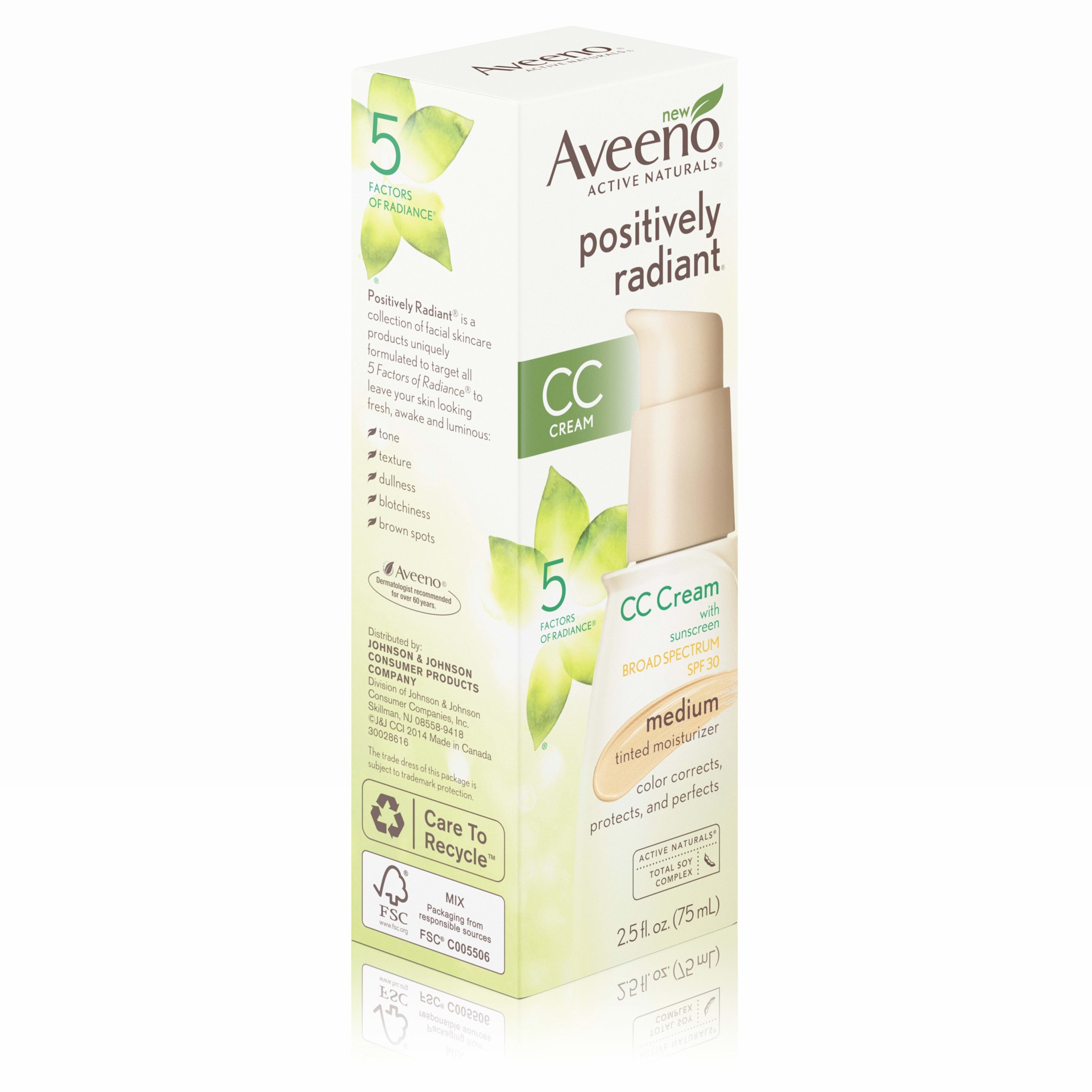 slide 7 of 7, Aveeno Positively Radiant CC Cream Broad Spectrum Spf 30 Medium, Skin Color Correction, 2.5 Oz, 2.50 fl oz