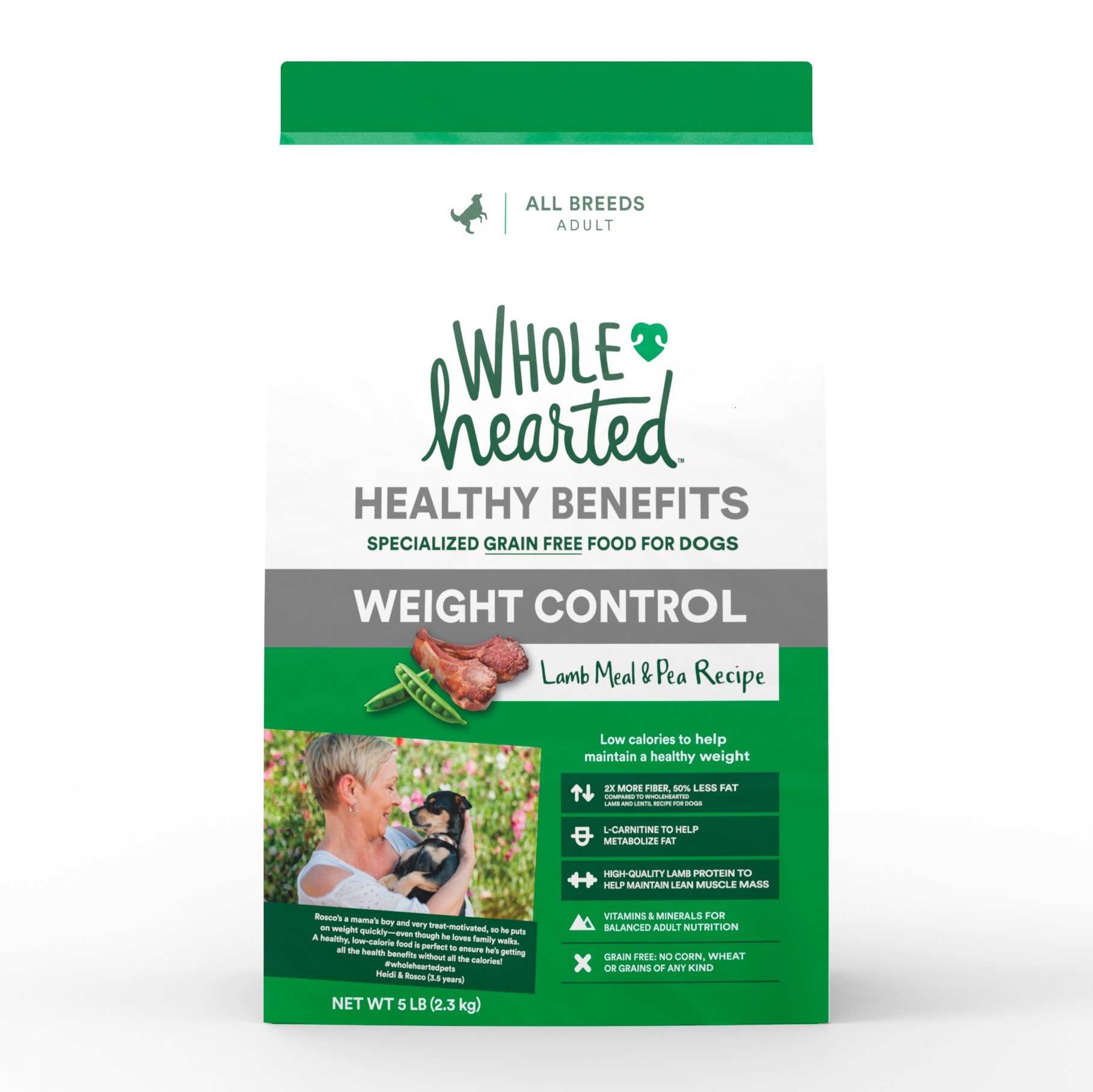 slide 1 of 1, WholeHearted Healthy Benefits Weight Control Lamb and Pea Recipe Dry Dog Food, 5 lb