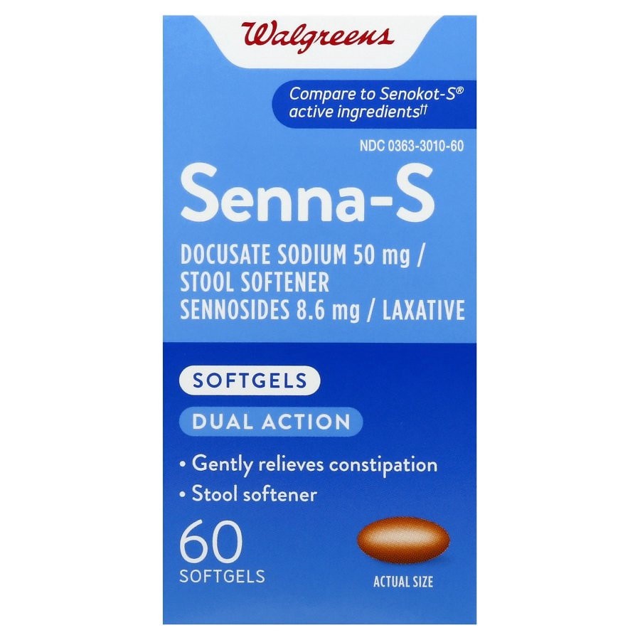 slide 1 of 1, Walgreens Senna-S Stool Softener & Laxative Softgels, 60 ct