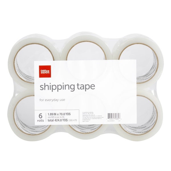 slide 1 of 1, Office Depot Brand Shipping Tape, 1-15/16'' X 70-13/16 Yd, Clear, Pack Of 6 Rolls, 6 ct