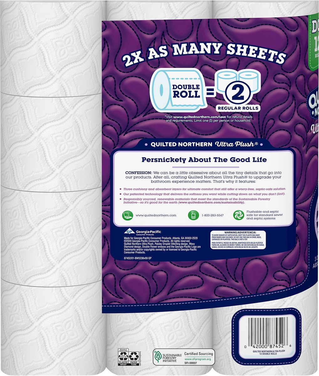 slide 2 of 6, Quilted Northern Unscented Double 3-Ply Bathroom Tissue 12 ea, 12 ct