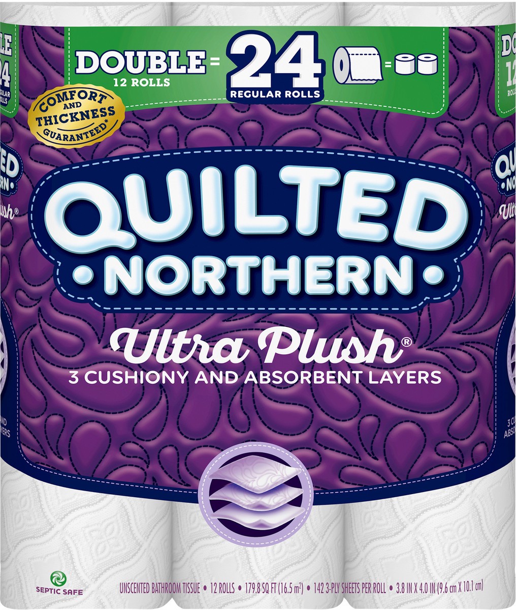 slide 3 of 6, Quilted Northern Unscented Double 3-Ply Bathroom Tissue 12 ea, 12 ct