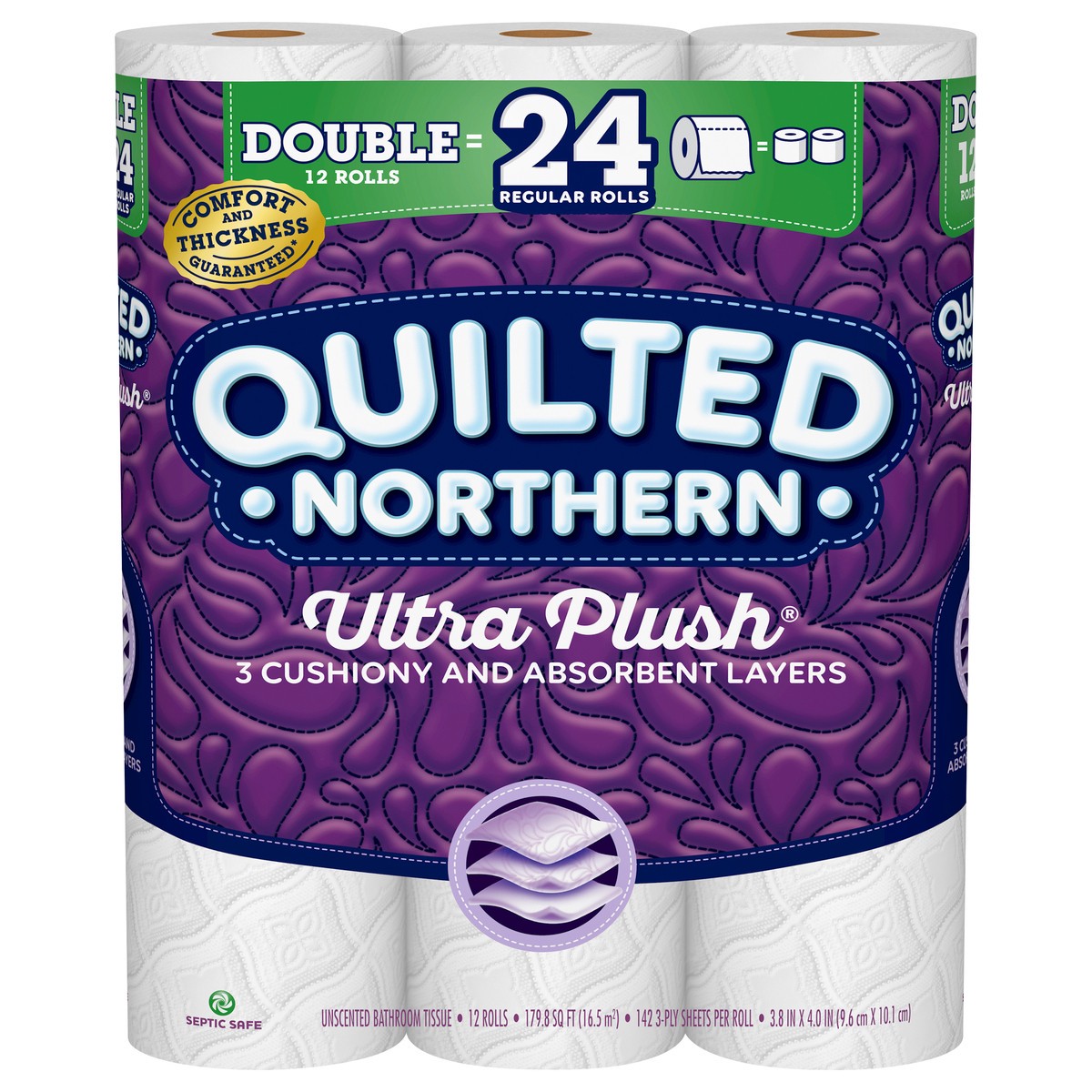 slide 4 of 6, Quilted Northern Unscented Double 3-Ply Bathroom Tissue 12 ea, 12 ct