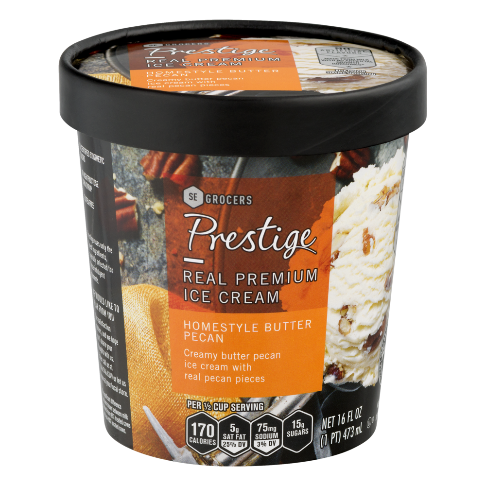slide 1 of 1, Prestige Real Premium Ice Cream Homestyle Butter Pecan, 16 oz