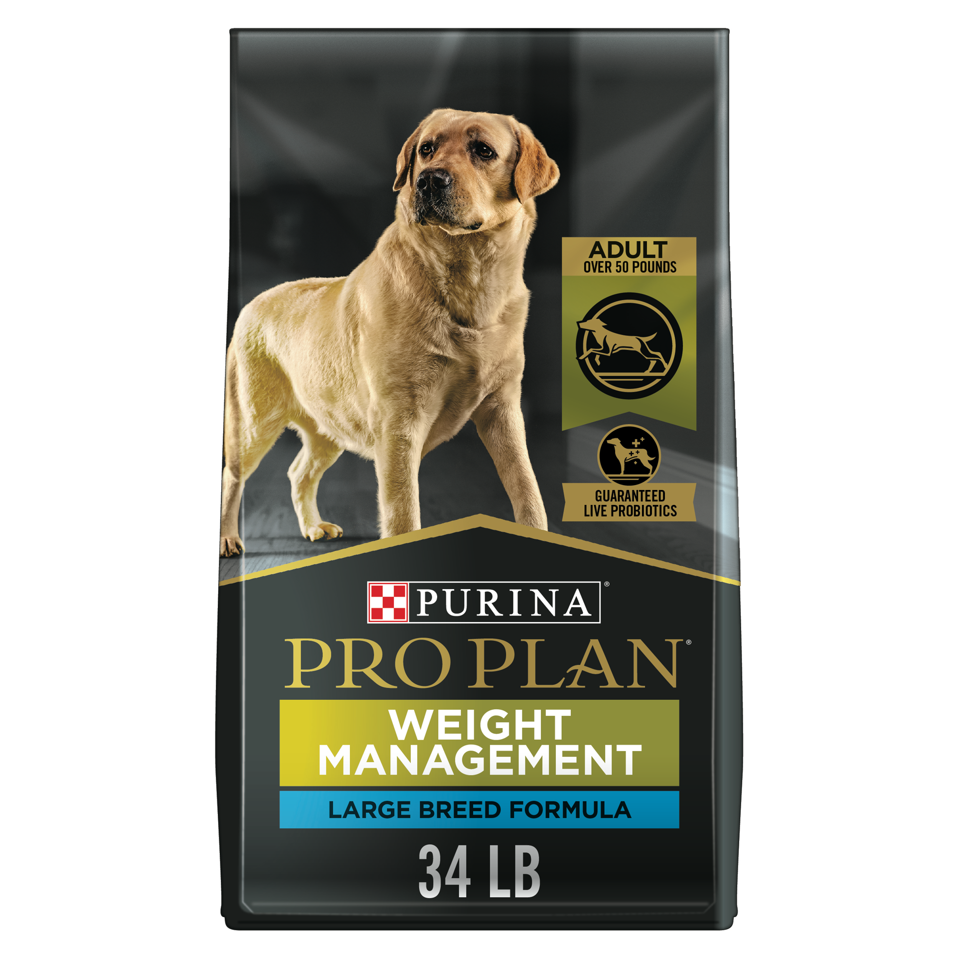 slide 1 of 9, Pro Plan Purina Pro Plan Large Breed Weight Management Dry Dog Food, Chicken and Rice Formula, 34 lb