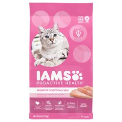 IAMS ProActive Health Adult Sensitive Digestion & Skin, Dry Cat Food with Turkey Cat Kibble, 6 lbs.