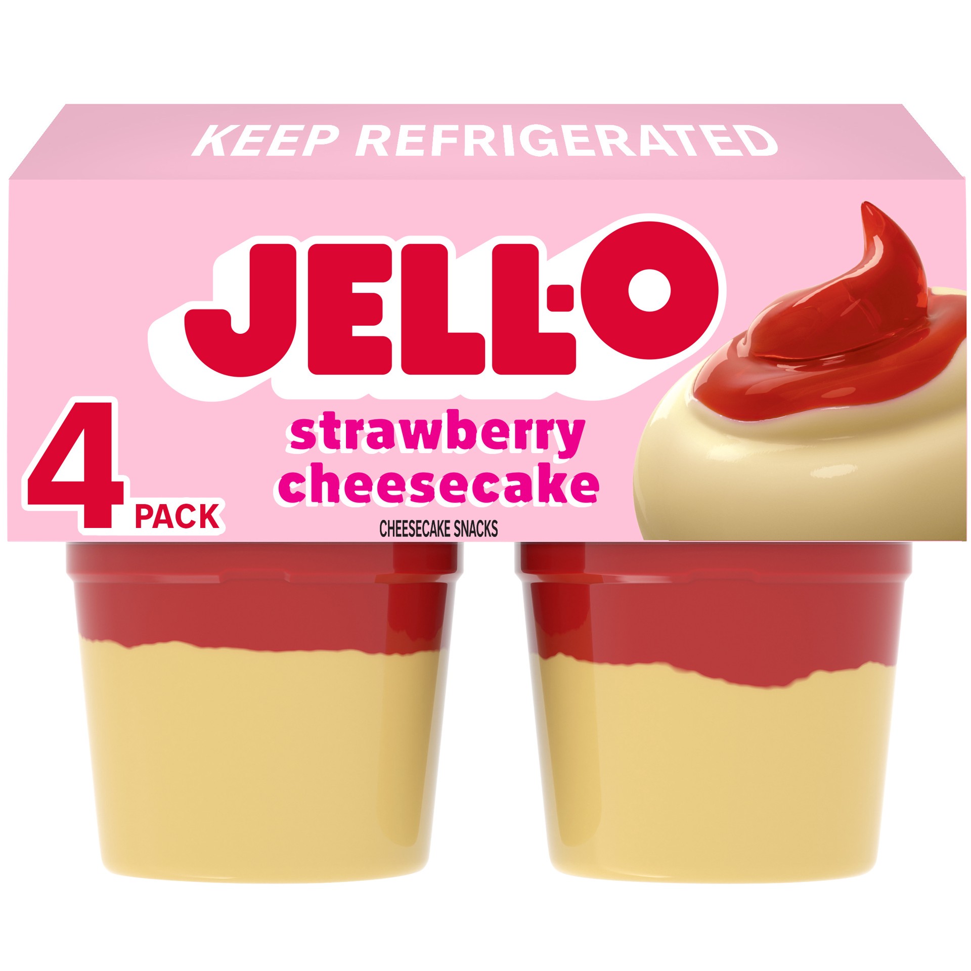 slide 1 of 5, Jell-O Strawberry Artificially Flavored Ready-to-Eat Cheesecake Snacks, 4 ct Snack Cups, 4 ct