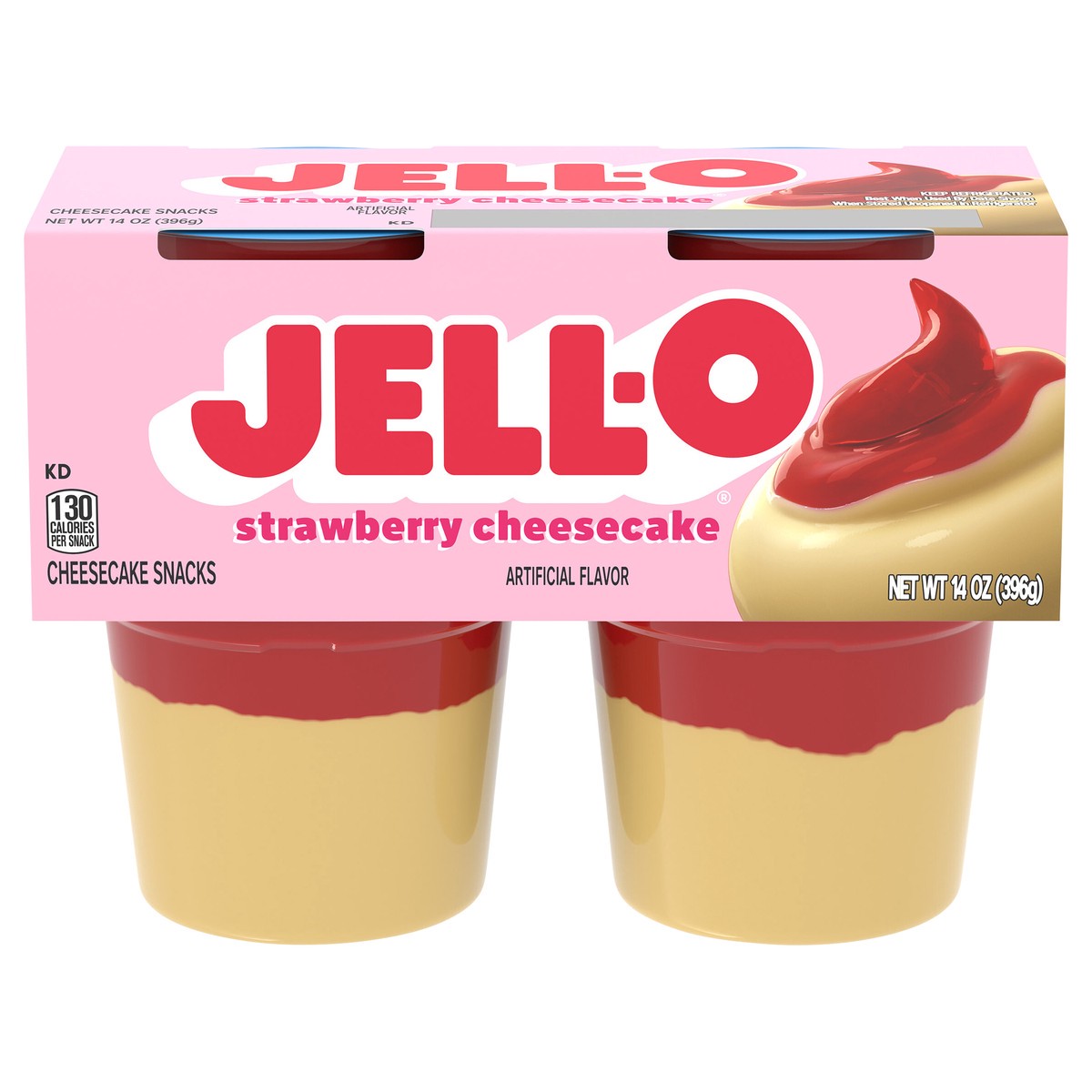 slide 1 of 5, Jell-O Strawberry Artificially Flavored Ready-to-Eat Cheesecake Snacks, 4 ct Snack Cups, 14 oz