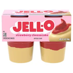 Jell-O Strawberry Artificially Flavored Ready-to-Eat Cheesecake Snacks, 4 ct Snack Cups