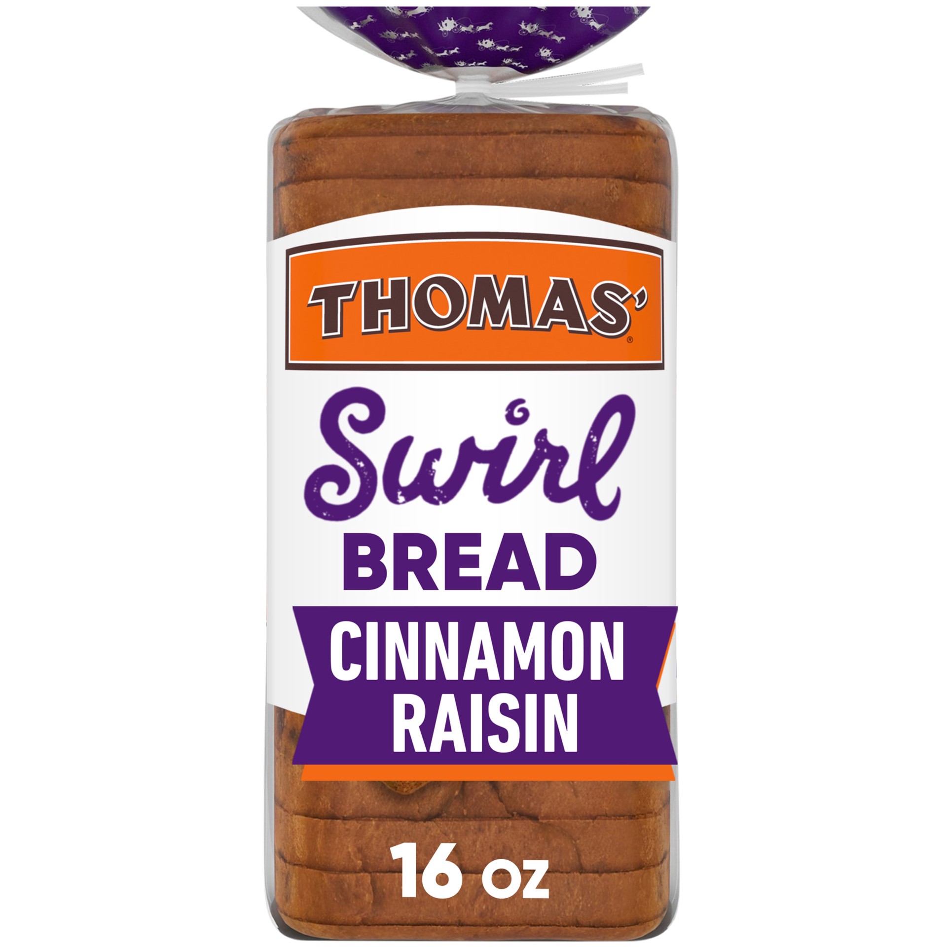 slide 1 of 6, Thomas' Cinnamon Raisin Swirl Bread, 16 oz, Cinnamon Bread, Bag, 16 oz