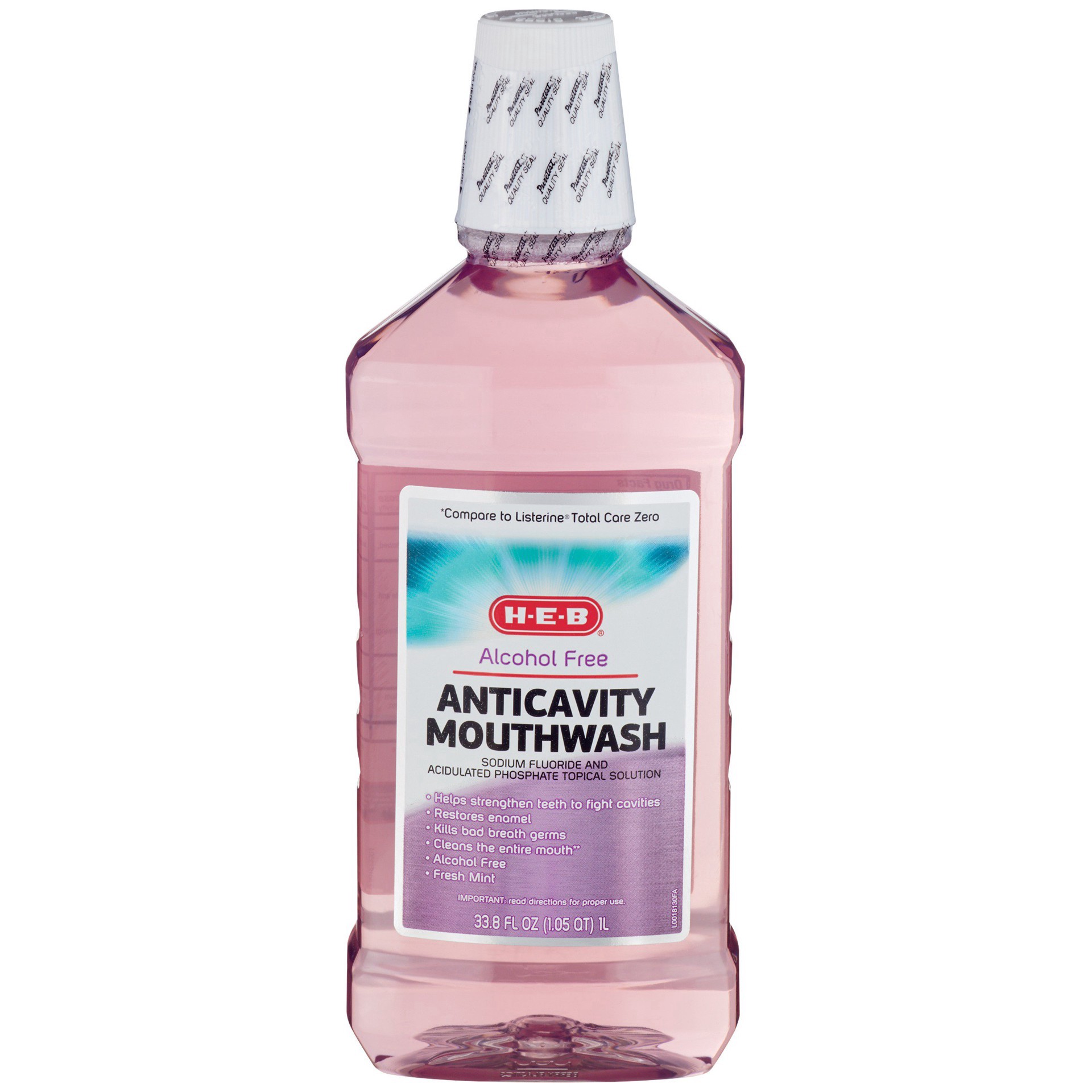 slide 1 of 1, H-E-B Alcohol Free Anticavity Mouthwash, 33.8 oz
