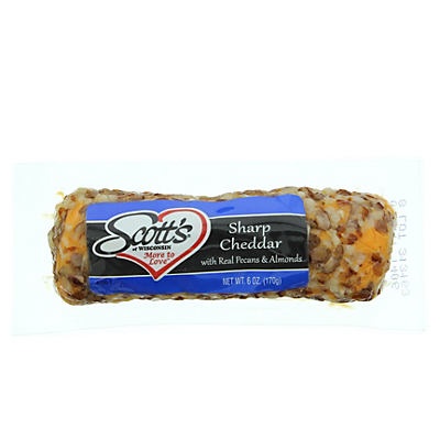 slide 1 of 1, Scott's of Wisconsin Sharp Cheddar with Real Pecans & Almonds Cheese Log, 6 oz