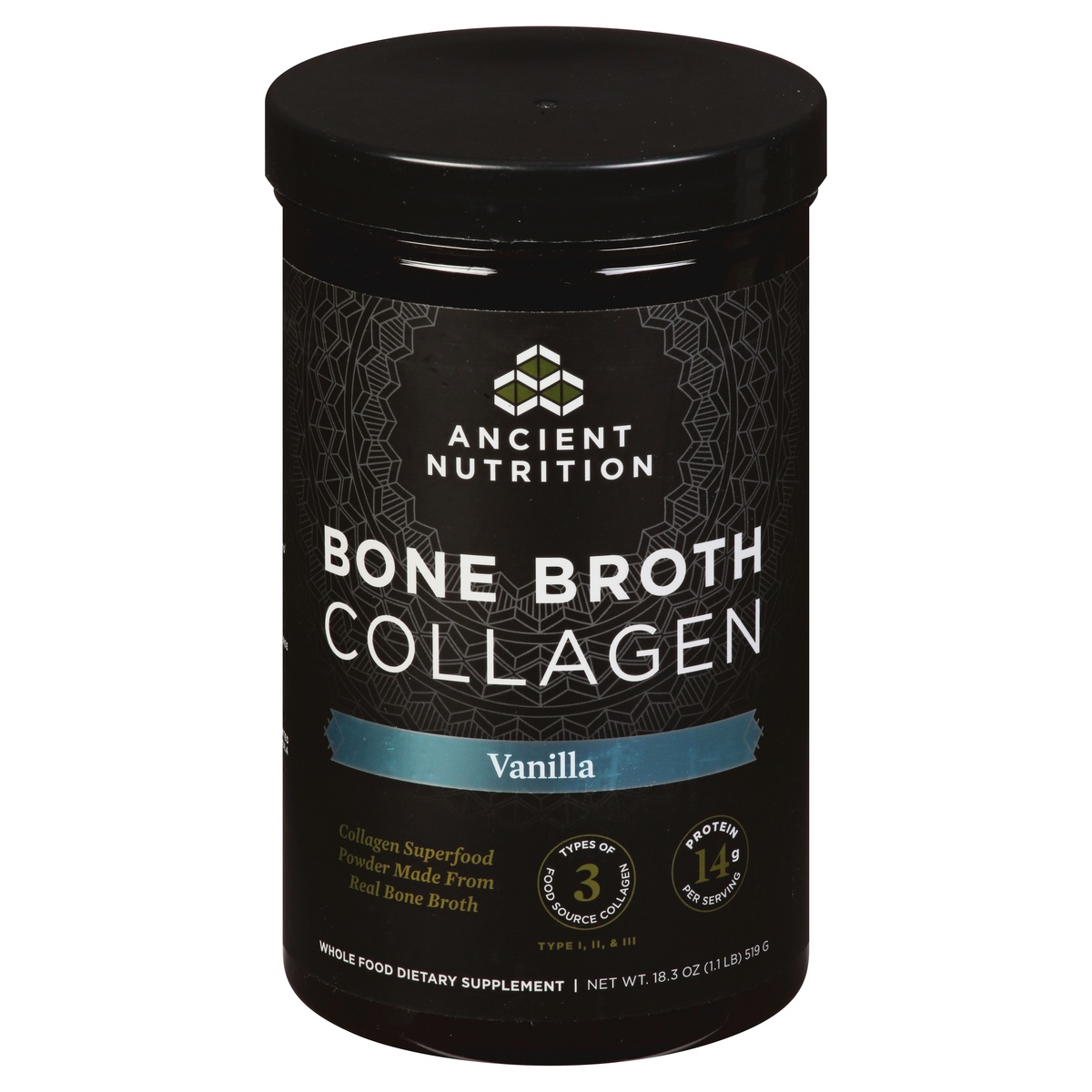 slide 1 of 1, Ancient Nutrition Bone Broth Collagen Vanilla, 18.2 oz