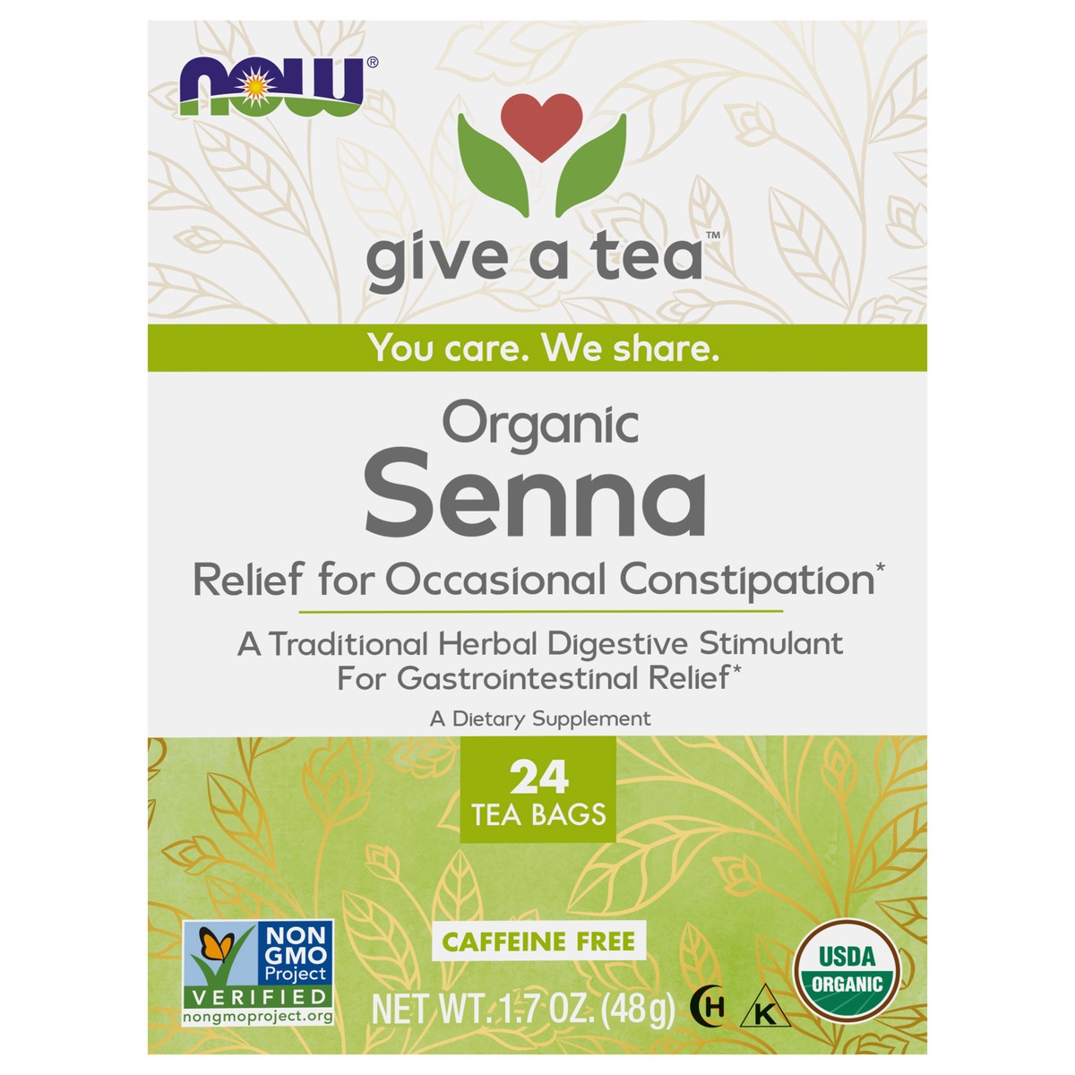 slide 1 of 4, NOW Senna Tea, Organic - 24 Tea Bags, 24 ct