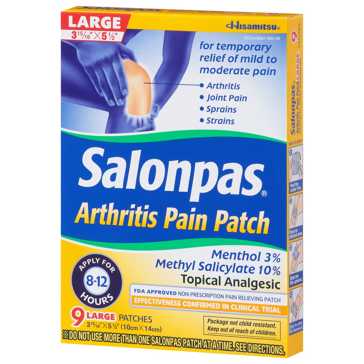 slide 4 of 9, Salonpas Hisamitsu Minty Scent Arthritis Pain Patch Large 9 ea, 9 ct