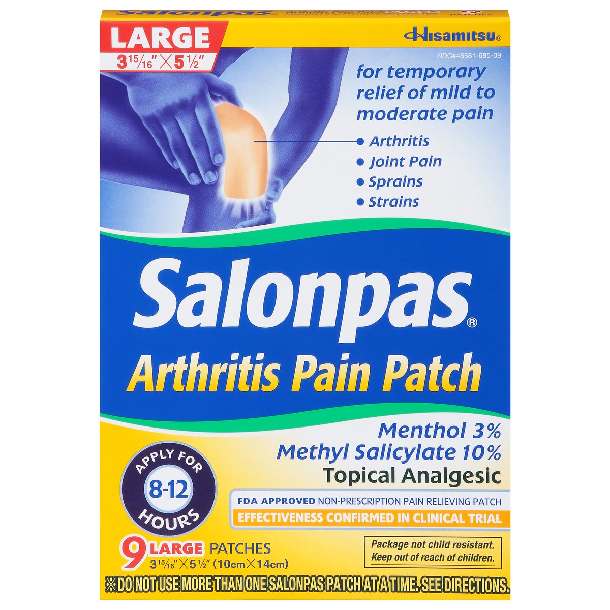 slide 1 of 9, Salonpas Hisamitsu Minty Scent Arthritis Pain Patch Large 9 ea, 9 ct