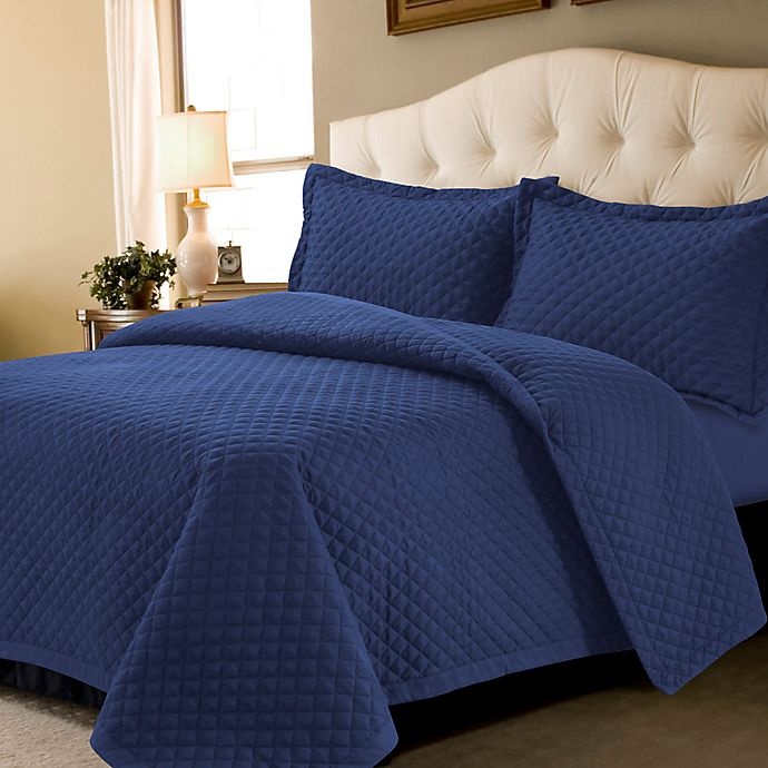 slide 1 of 1, Tribeca Living Oversized Brisbane Solid King Quilt Set - Dark Blue, 3 ct