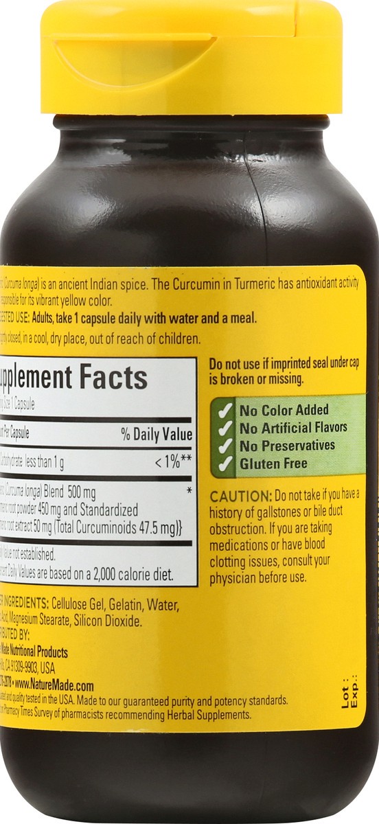 slide 7 of 13, Nature Made Turmeric Curcumin 500 mg, Herbal Supplement for Antioxidant Support, 60 Capsules, 60 Day Supply, 60 ct