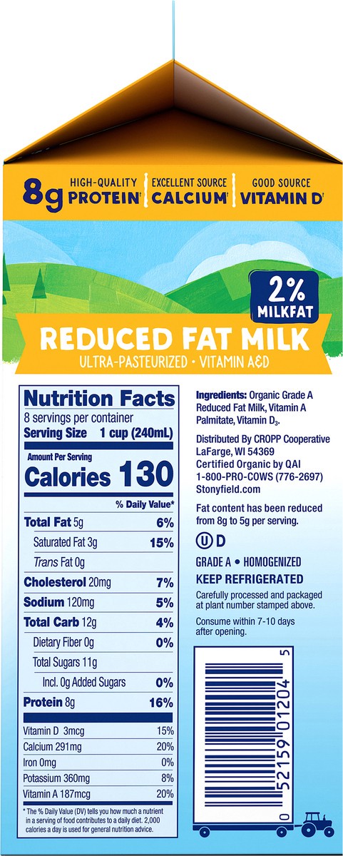 slide 9 of 9, Stonyfield Organic Reduced Fat 2% Milkfat Milk 0.5 gl, 1/2 gal