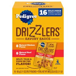 Pedigree Drizzlers Savory Sauce Natural Chicken Flavor/Natural Beef Flavor Meal Complement for Dogs 16 - 2.11 oz Pouches