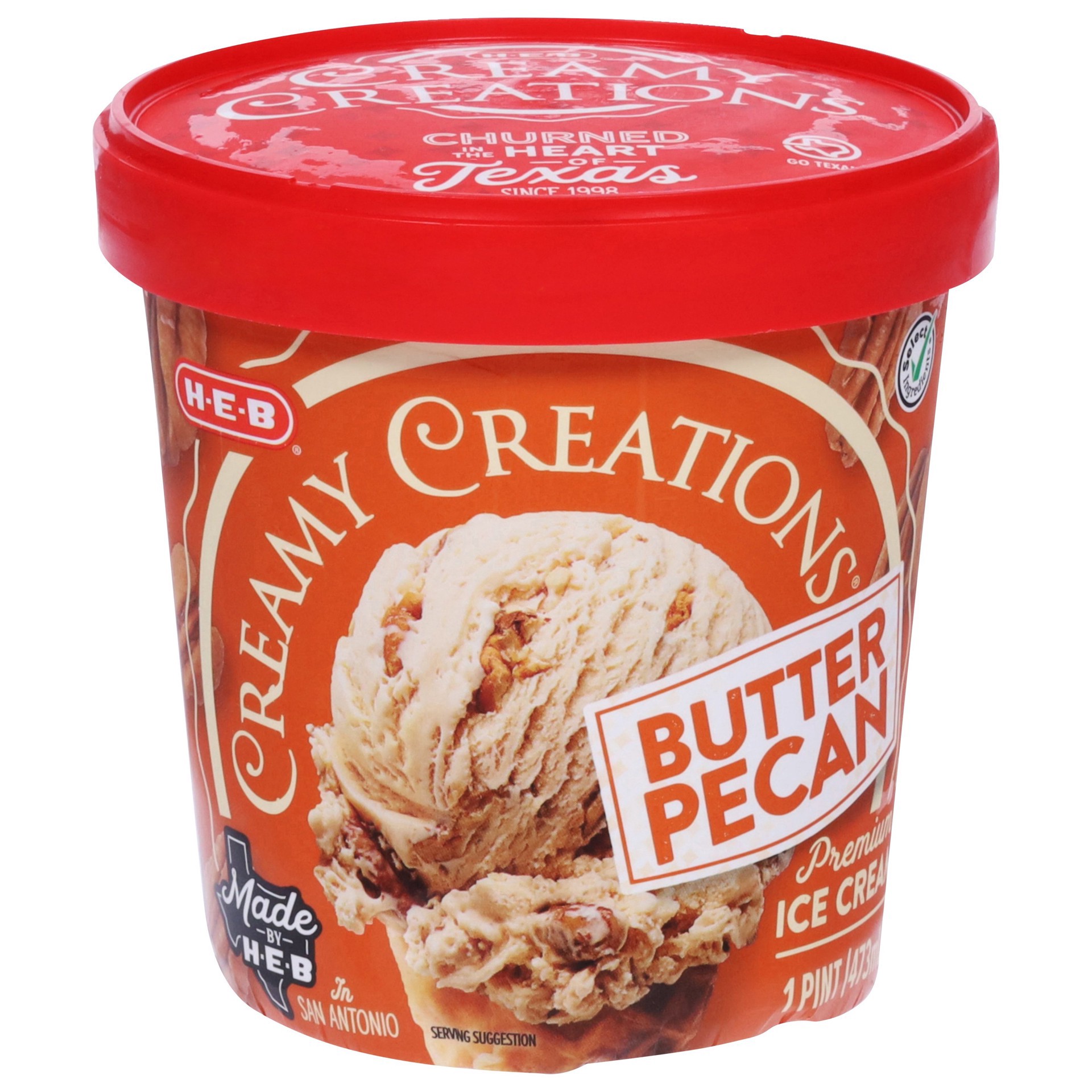 slide 1 of 1, H-E-B Creamy Creations Buttered Pecan Ice Cream, 1 pint