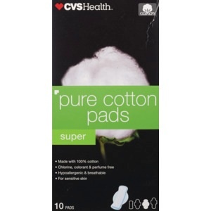 slide 1 of 1, CVS Health Pure Cotton Heavy Flow Pads, Super, 10 ct