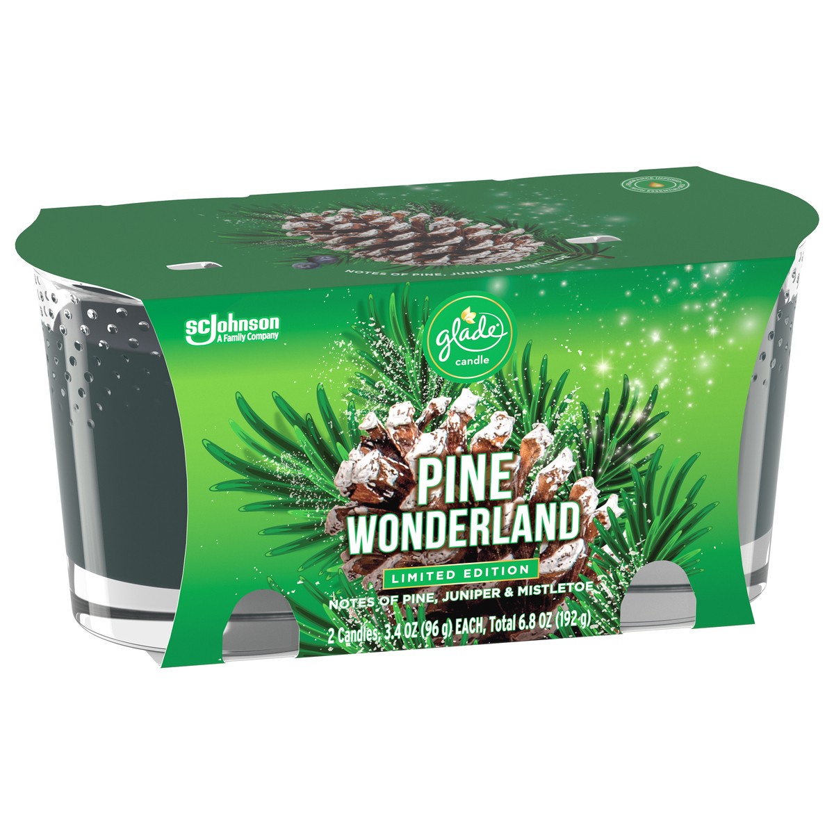 slide 2 of 7, Glade Candle, Pine Wonderland, Twin Scented Candle, 2 x 3.4 oz, 6.8 oz